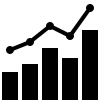 Minimalist black bar graph and line graph.