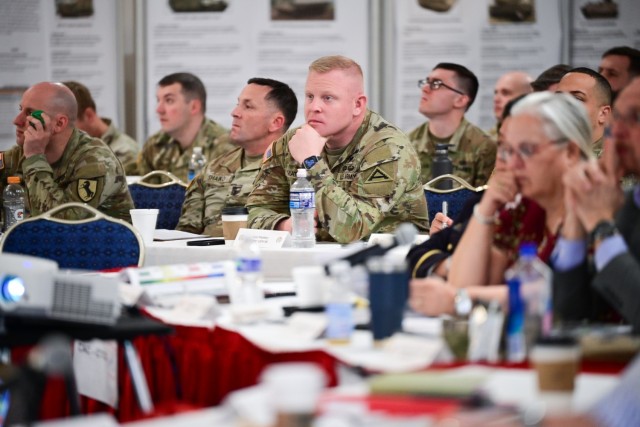 TRADOC hosts 27th Annual Worldwide OPFOR Conference 3 Soldiers sit listening at conference